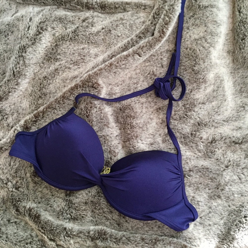 34B Navy Blue Push-up Halter Swim Top